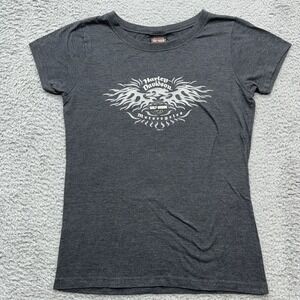 Harley Davidson T-Shirt Womens Large Mansfield Prison Gray Vintage Y2K USA Made